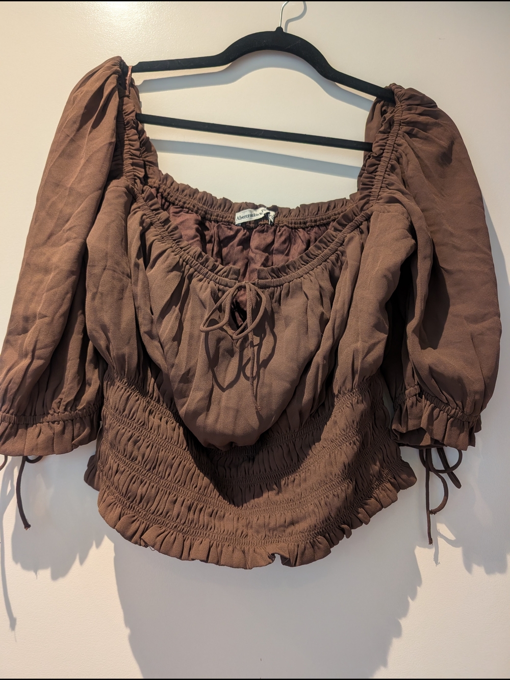Abercrombie & Fitch Brown Smocked Puff Sleeve Peasant Top